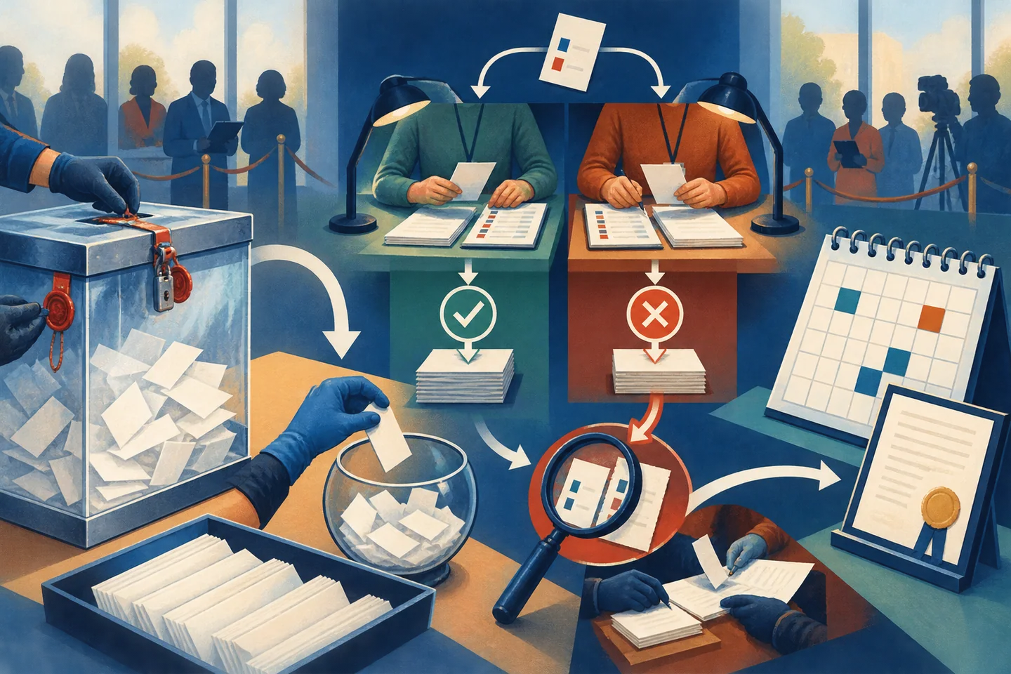 Editorial illustration accompanying White House Reframes the Midterms Around Trump