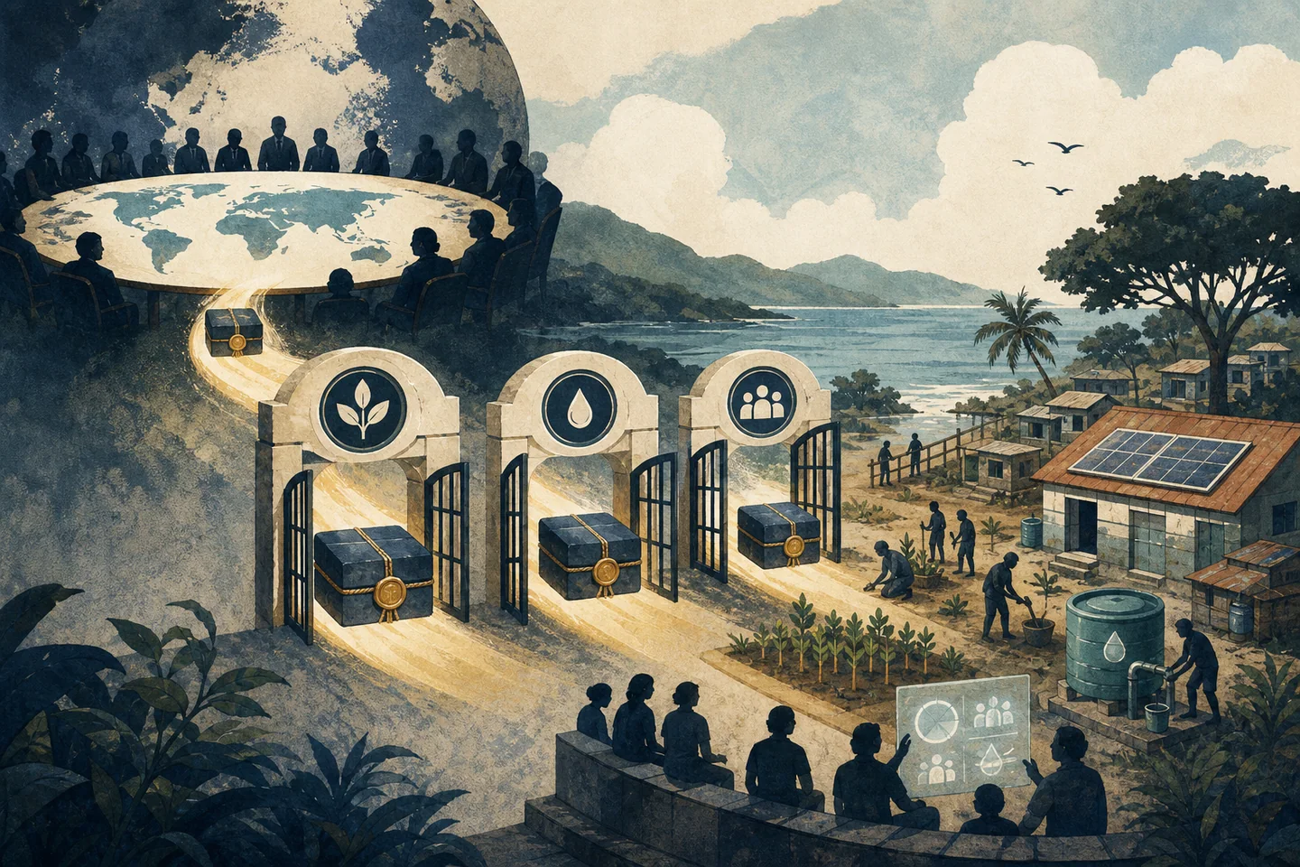 Editorial illustration accompanying China Deepens Middle East Ties During Xi's Egypt Visit