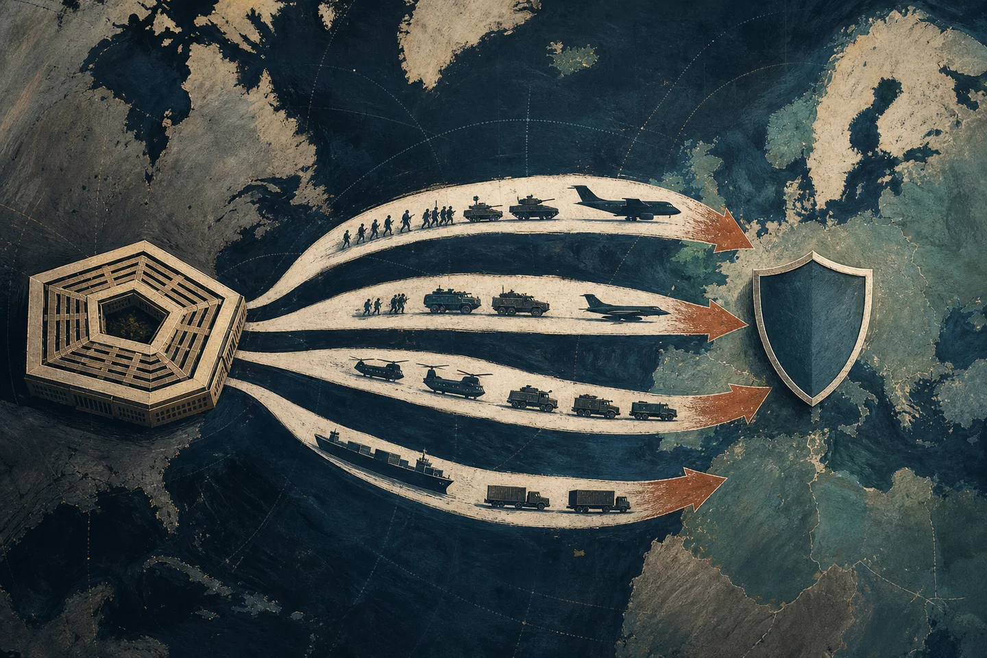 Editorial illustration accompanying Six Months of the Iran War Reshape U.S. Strategy and the Region