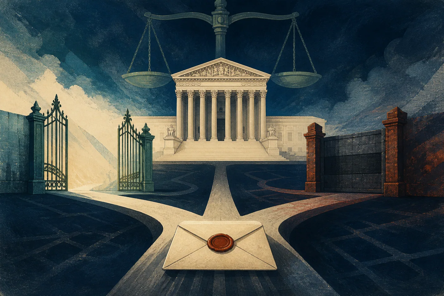 Editorial illustration accompanying Federal Judge Temporarily Blocks New Birthright Citizenship Limits
